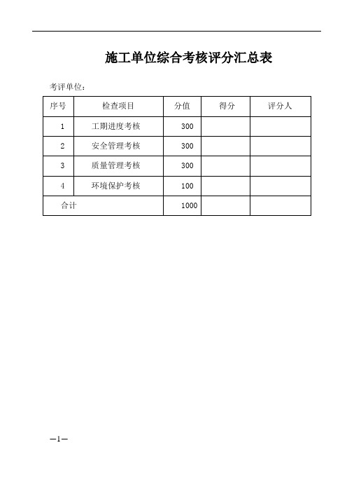 施工单位综合考核评分汇总表