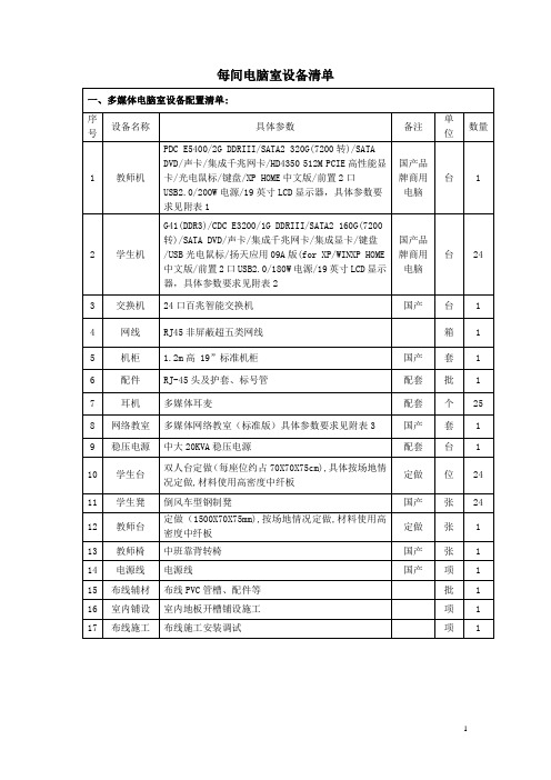 每间电脑室设备清单