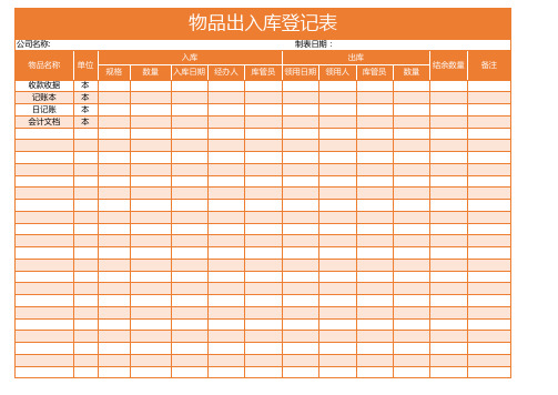 物品出入库登记表格