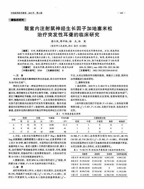 鼓室内注射鼠神经生长因子加地塞米松治疗突发性耳聋的临床研究