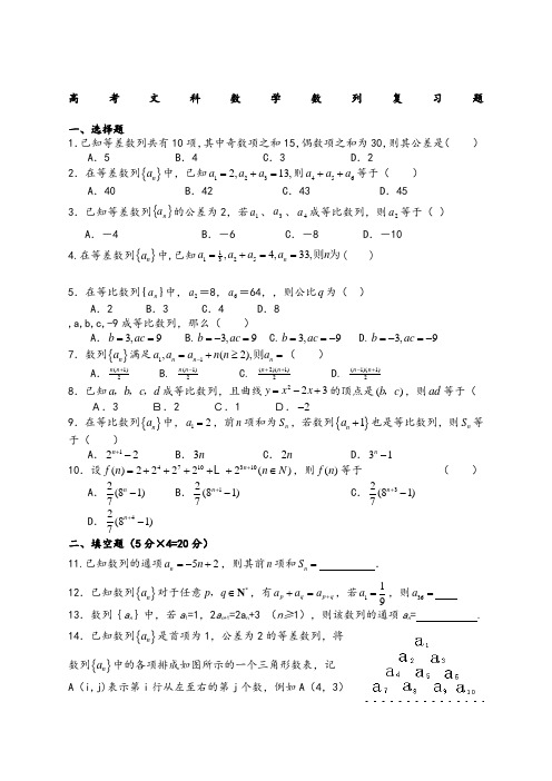 高考文科数学数列复习试题有答案解析