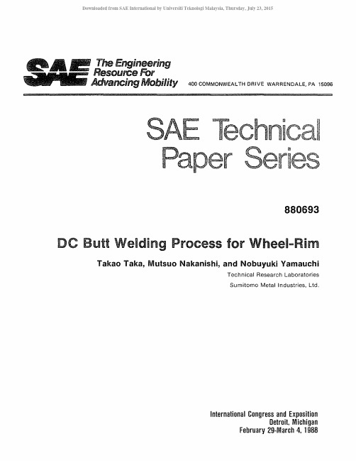 DC Butt Welding Process for Wheel-Rim