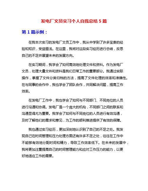 发电厂文员实习个人自我总结5篇