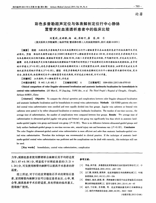 彩色多普勒超声定位与体表解剖定位行中心静脉置管术在血液透析患者中的临床比较