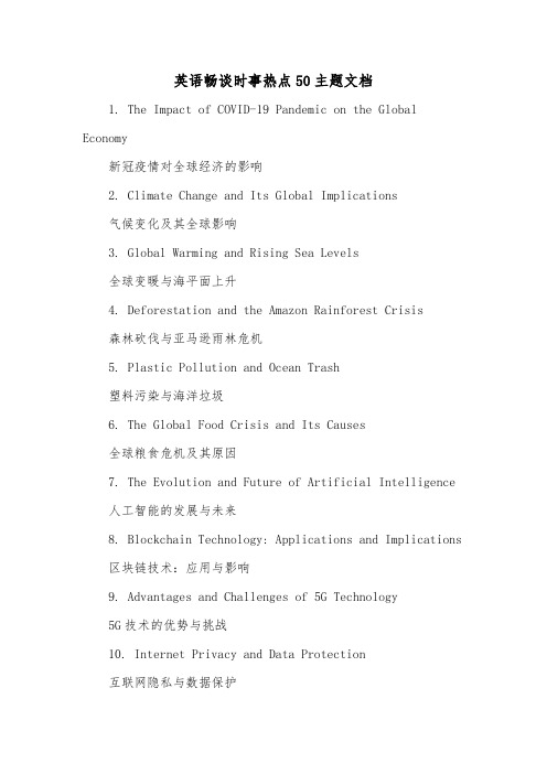 英语畅谈时事热点50主题文档