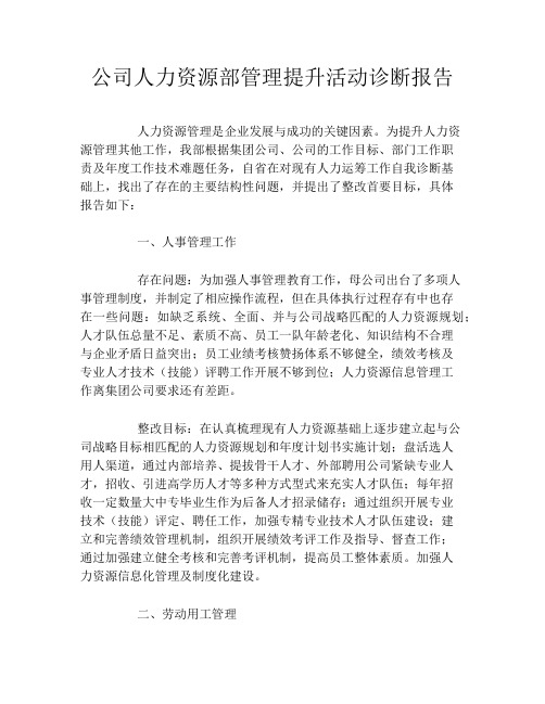 公司人力资源部管理提升活动诊断报告