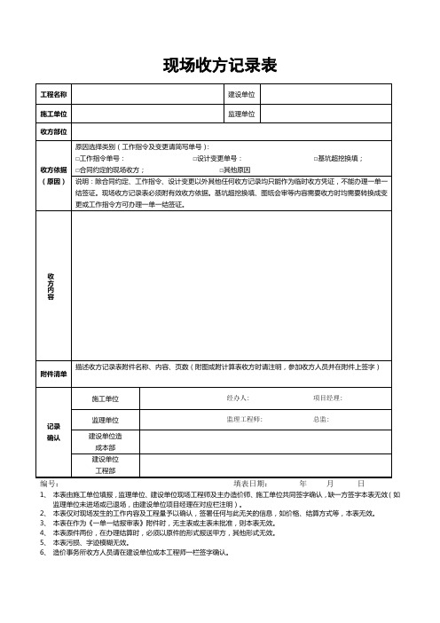 现场收方记录表(模版)