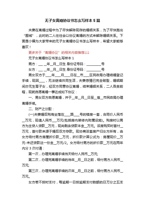 无子女离婚协议书怎么写样本5篇