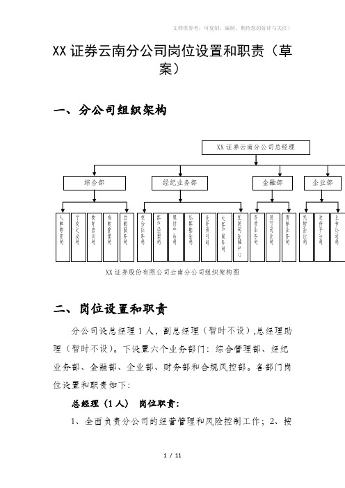 证券公司组织架构及各岗位职责