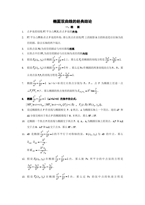 椭圆双曲线的经典结论e