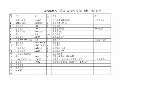 变压器双12伏双5伏电源板元件清单