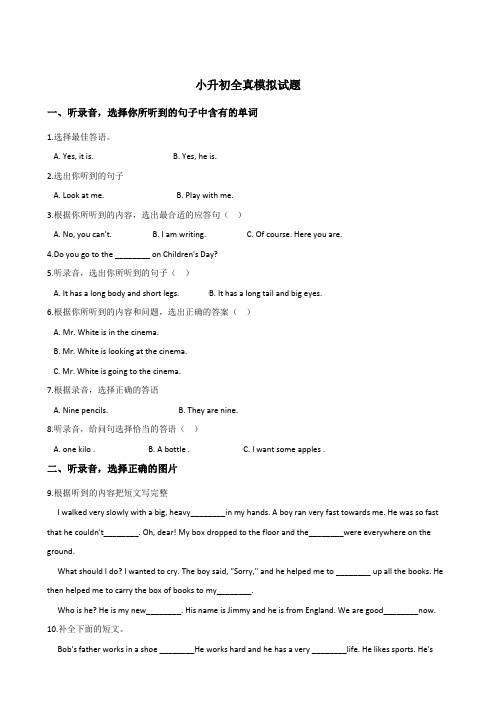 人教(PEP)2019-2020年六年级下册英语期末模拟试题 (6)