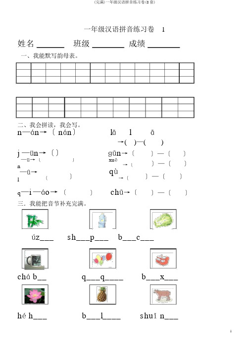 (完整)一年级汉语拼音练习卷(8套)