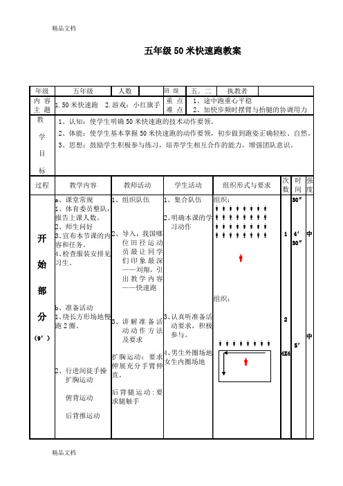 最新五年级50米快速跑教案