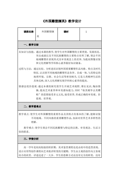 高中美术《外国雕塑撷英》教学设计