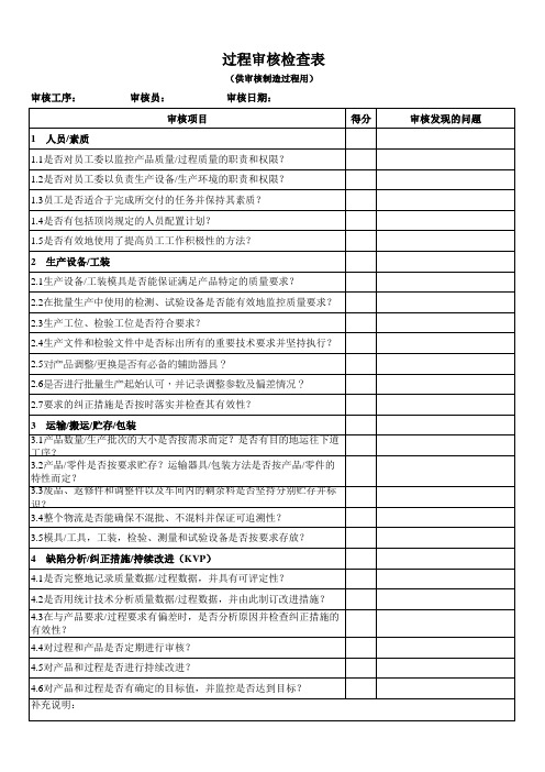 IATF16949过程审核检查表