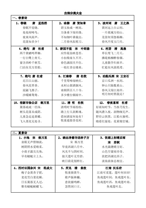 四年级古诗分类