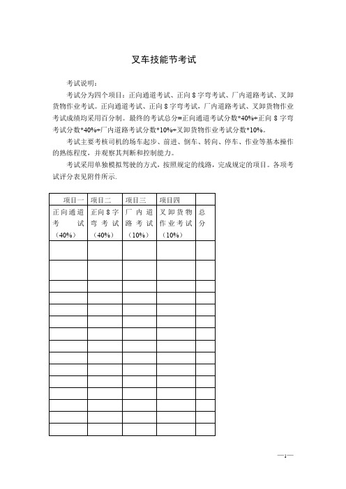 叉车技能节考试评分表