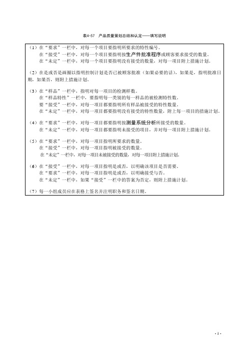 表4-57 产品质量策划总结和认定──填写说明