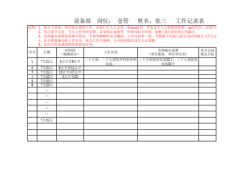 工作记录汇总表-(样板)