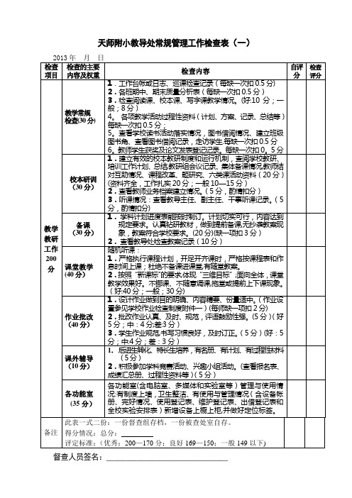 学校常规管理工作检查表