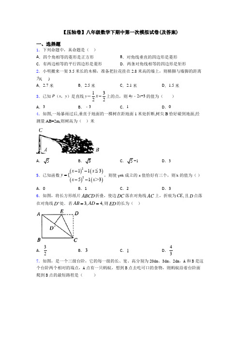 【压轴卷】八年级数学下期中第一次模拟试卷(及答案)