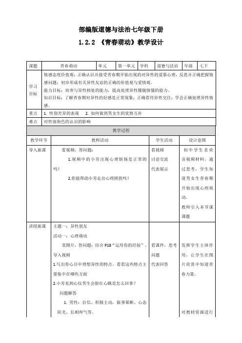 部编版道德与法治七年级下册青春萌动教案