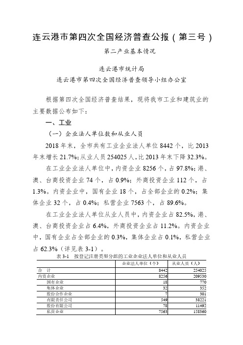 江苏省连云港市第四次全国经济普查公报(第三号)—— 第二产业基本情况