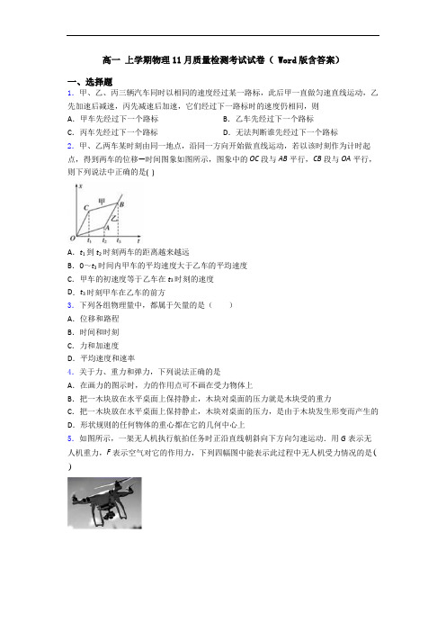 高一 上学期物理11月质量检测考试试卷( Word版含答案)