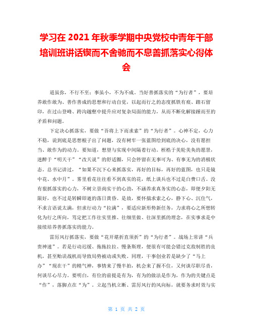 学习在2021年秋季学期中央党校中青年干部培训班讲话锲而不舍驰而不息善抓落实心得体会