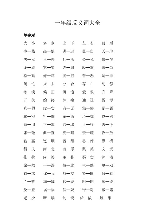 (完整版)小学一年级-反义词大全(打印)