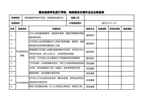 111输电线路停电进行导线、地线损伤处理作业安全检查表