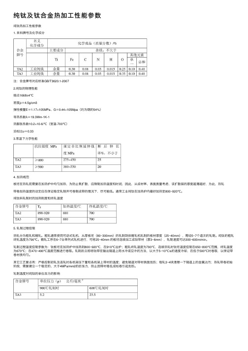 纯钛及钛合金热加工性能参数