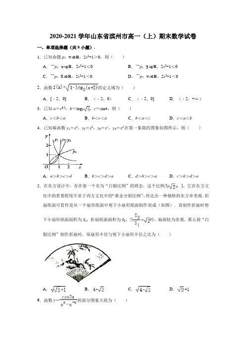 2020-2021学年山东省滨州市高一(上)期末数学试卷 (含解析)