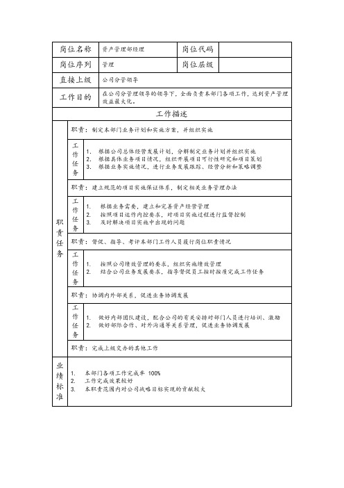 资产管理部经理-投资管理类岗位职责说明书