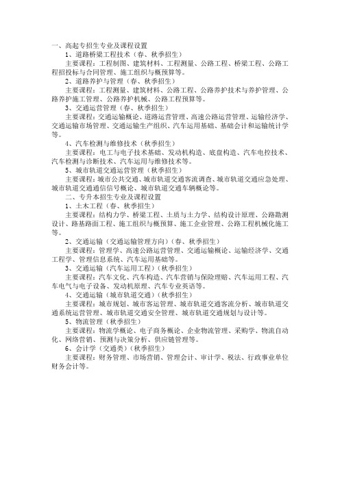 高起专招生专业及课程设置