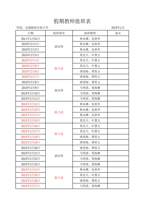 假期教师值班表2015.1