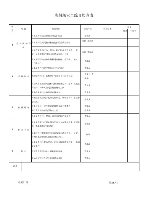 班组级安全检查表