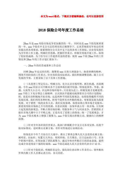 2018-2018保险公司年度工作总结