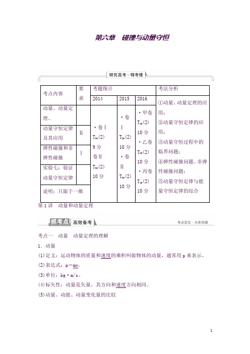 (完整word版)2018年高考物理知识点第一轮复习教案15-第六章-碰撞与动量守恒-第1讲-动量和