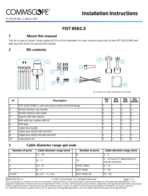 FIST-GCO2-BX6、BX8、GC02-FX和EDSA2电缆安装套件用户指南说明书