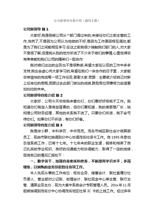 公司新领导自我介绍（通用3篇）