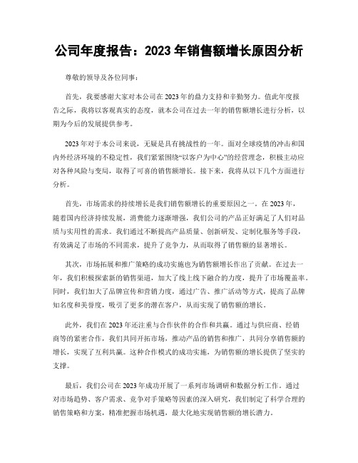 公司年度报告:2023年销售额增长原因分析