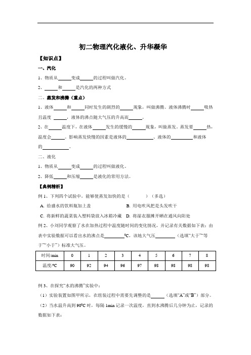 初二物理汽化液化、升华凝华复习讲义