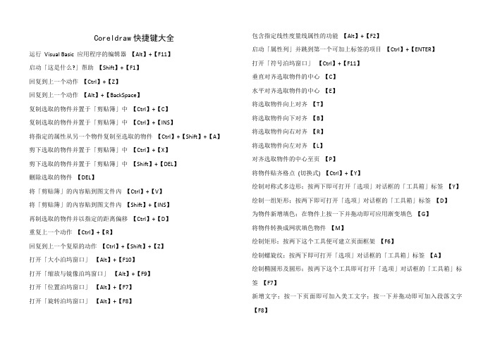 Coreldraw9快捷键大全