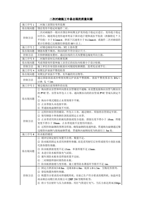 二衬施工易出现的质量问题