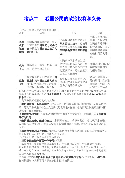 考点二我国公民的政治权利和义务一我国公民享有的政治权利和自由