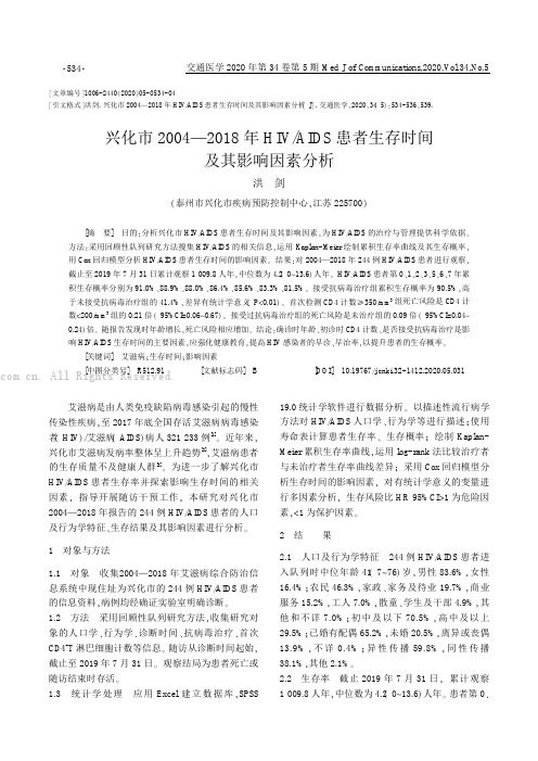 兴化市2004—2018年HIVAIDS患者生存时间及其影响因素分析