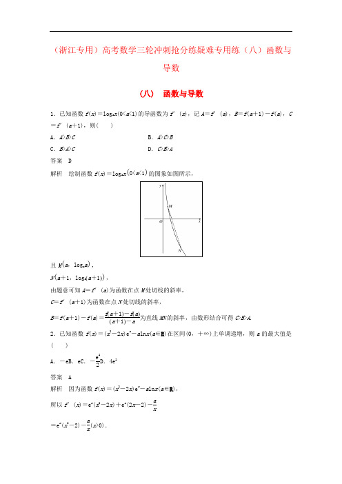 (浙江专用)高考数学三轮冲刺抢分练疑难专用练(八)函数与导数