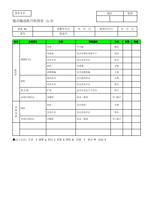 链式输送机每月点检表